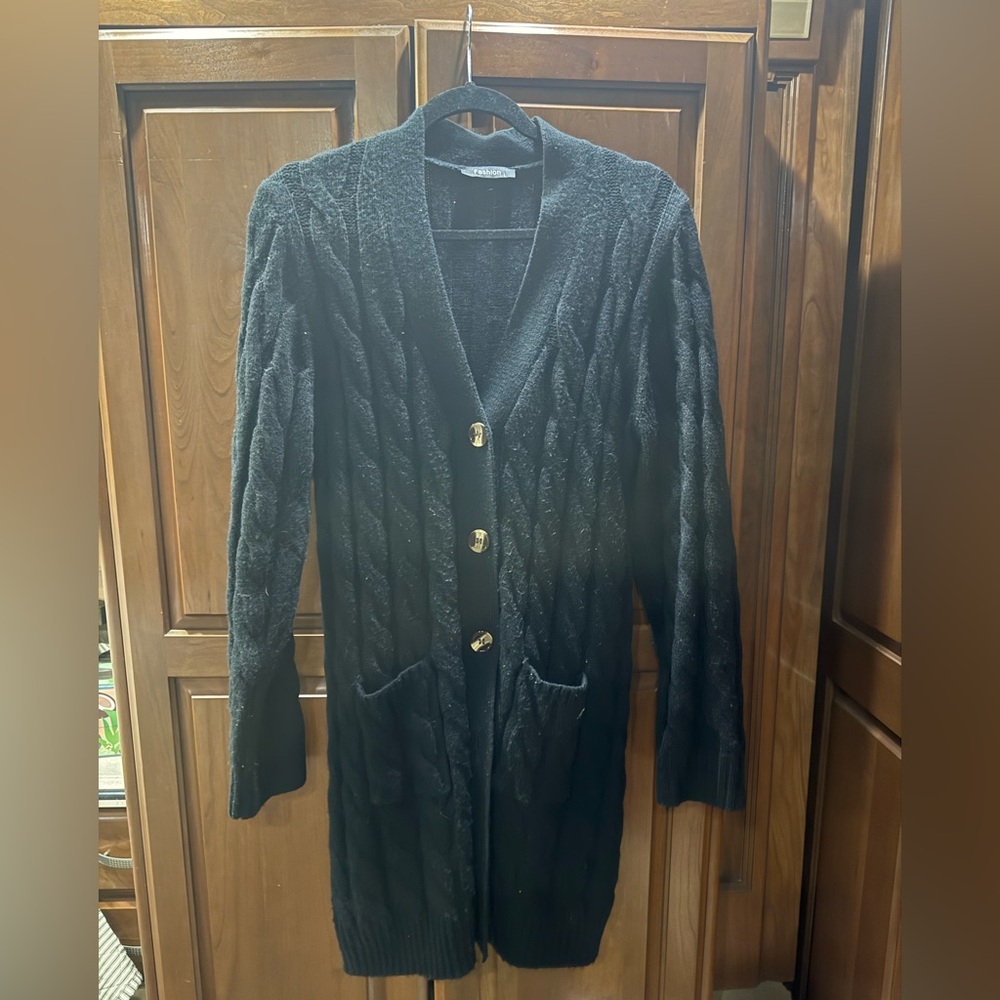 Black Cable Knit Cardigan